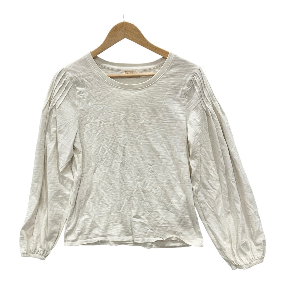 Nation LTD Women's L Ivory Cotton Slub Pleated Puff Sleeve Top Peru